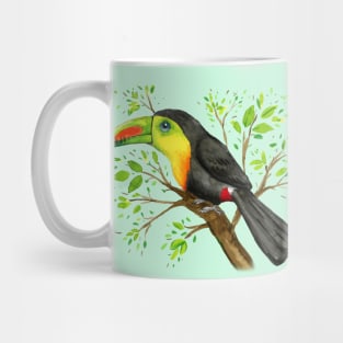 A watercolor drawing of a keel-billed toucan Mug